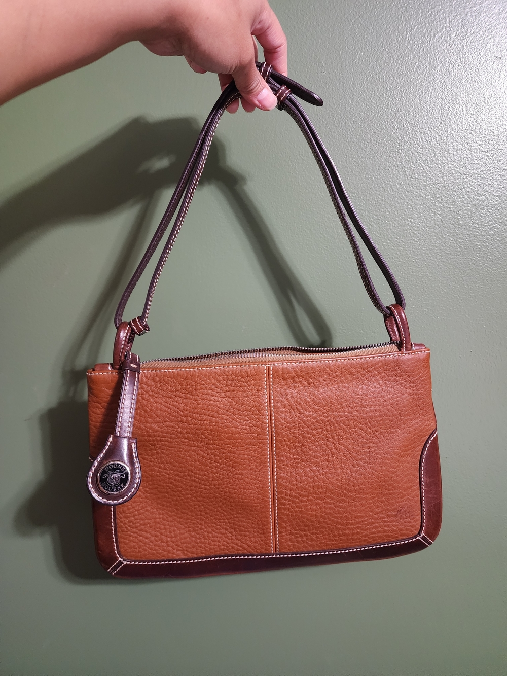 Vintage Dooney Leather Shoulder Bag in Tan and Dark Brown